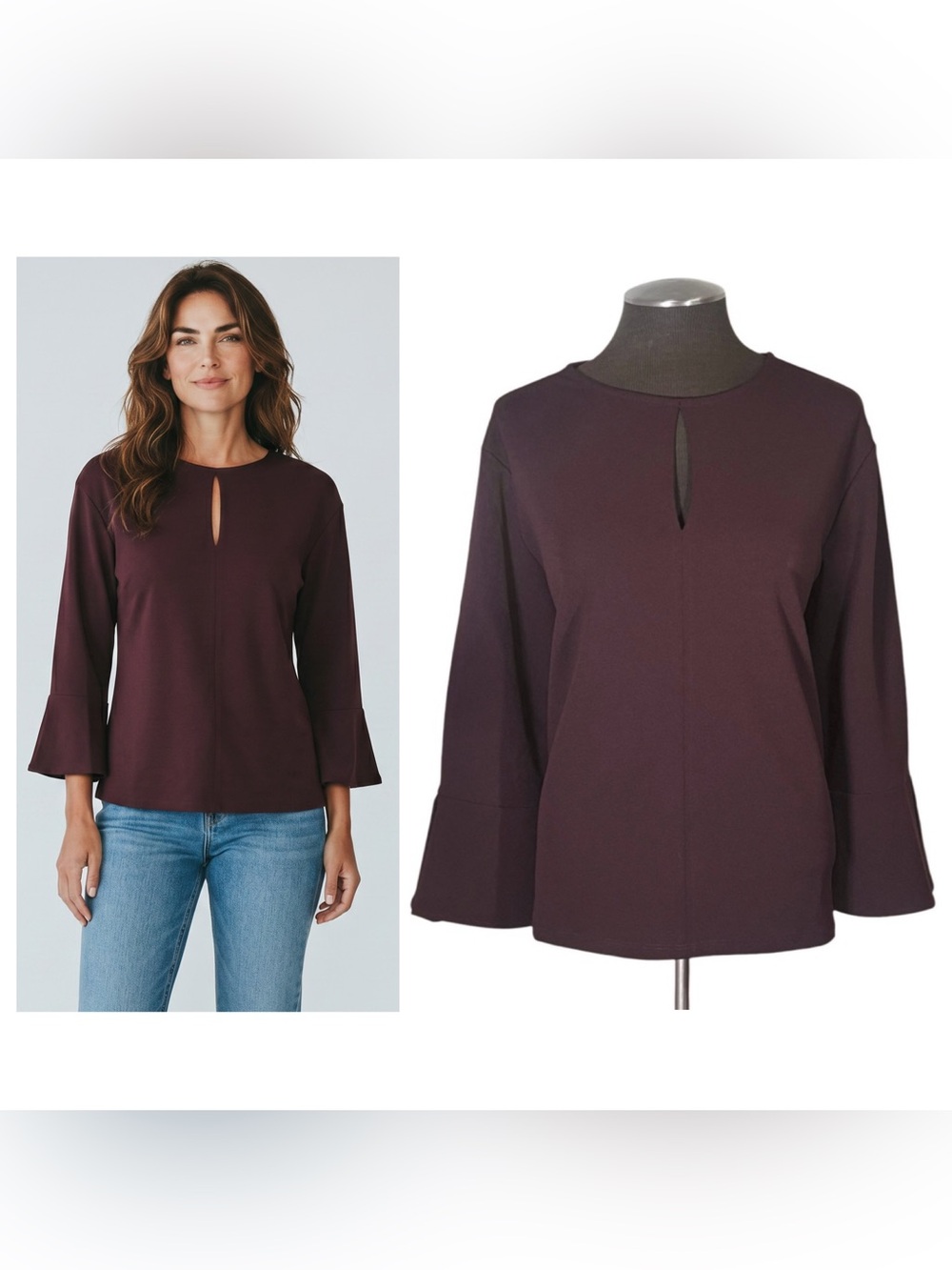 🆕 H&M – Keyhole Flare Sleeve Blouse – Large